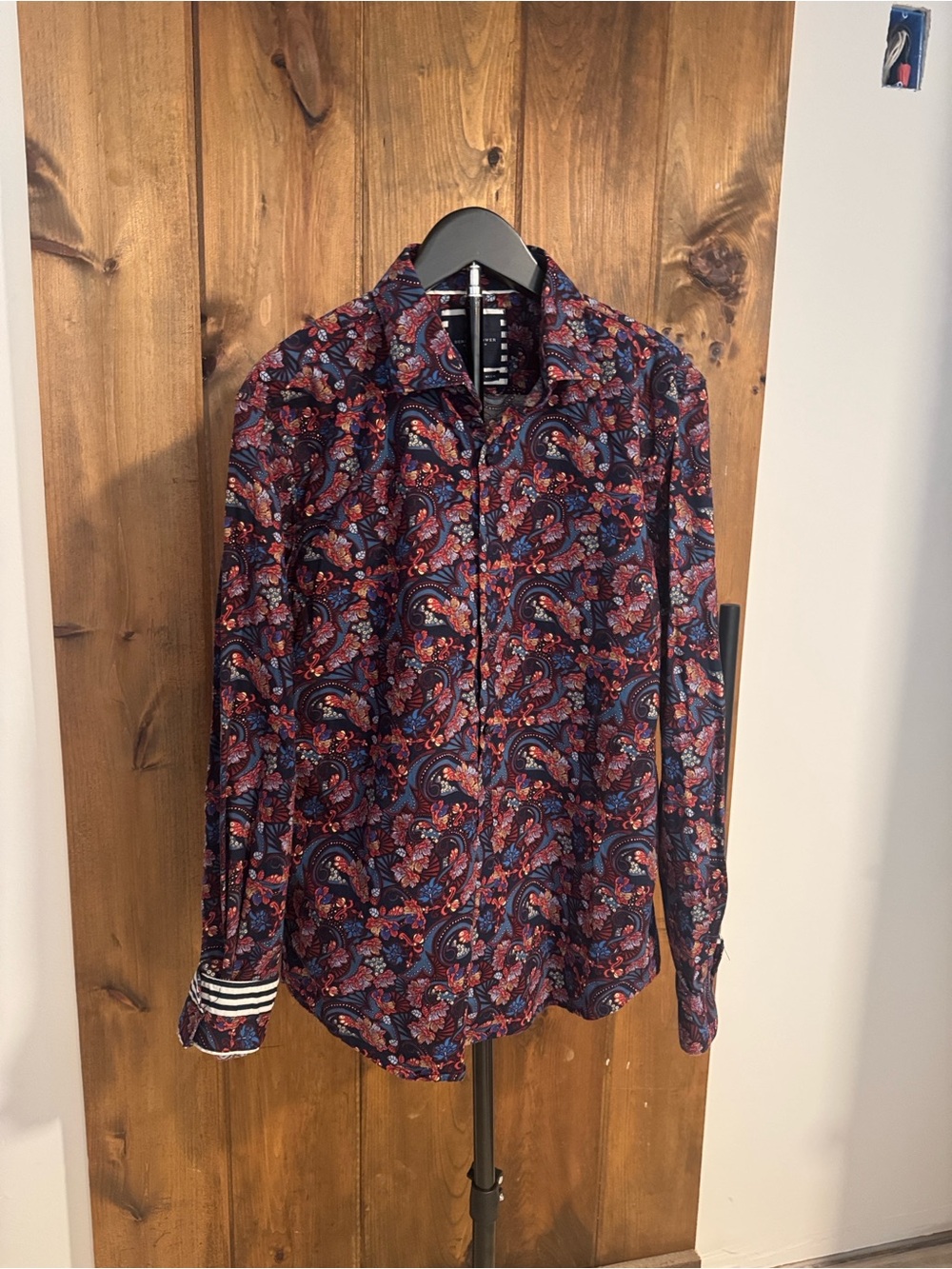 Denim & Flower Navy Paisley Button-Up with Red Accents